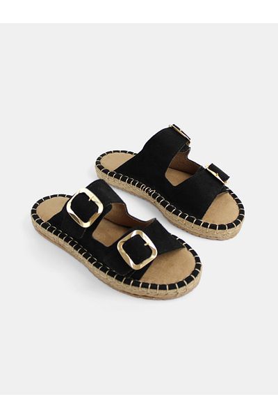 MAGGIO Black Straw Sole Gold Color Buckle Summer Women's Slippers