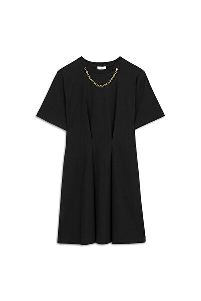 Twist Combed Cotton Dress with Removable Chain