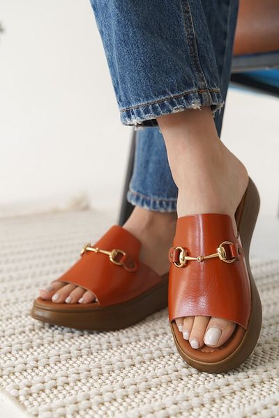 MarjinalTrendim Nelly Tile Genuine Leather Slippers