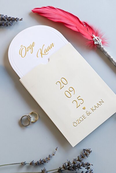 Pixel Davetiye Oval Düğün Davetiyesi - 100 Adet Yaldızlı - Düğün - Nişan - Kına - Sünnet - Nikah Davetiyesi - 8101