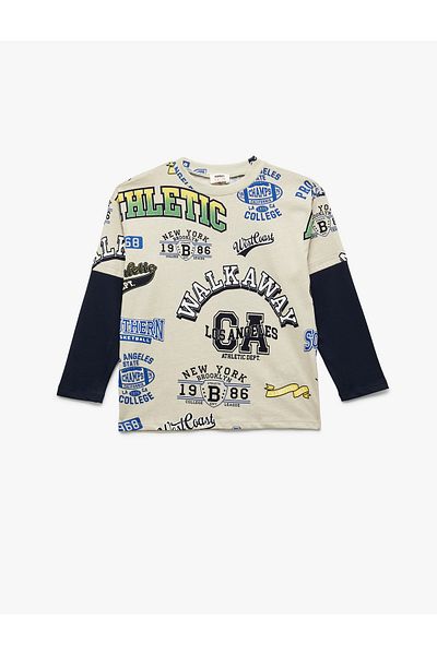 Koton Long Sleeve Crew Neck Cotton Printed T-shirt