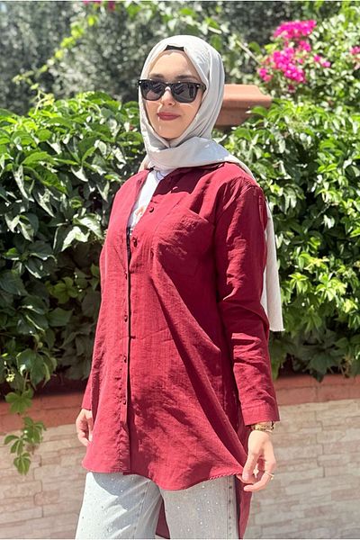 Moda Rosa 25Y7018 - Bordo - Lyocel Single Pocket Shirt
