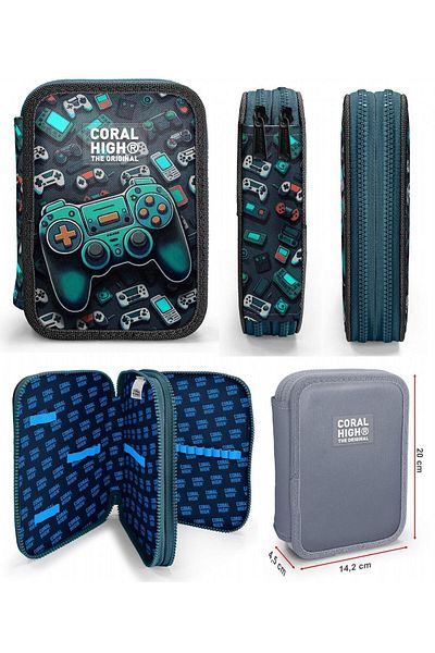 Coral High Комплект ученическа чанта и моливи за игра Nefti Green за момче - органайзер