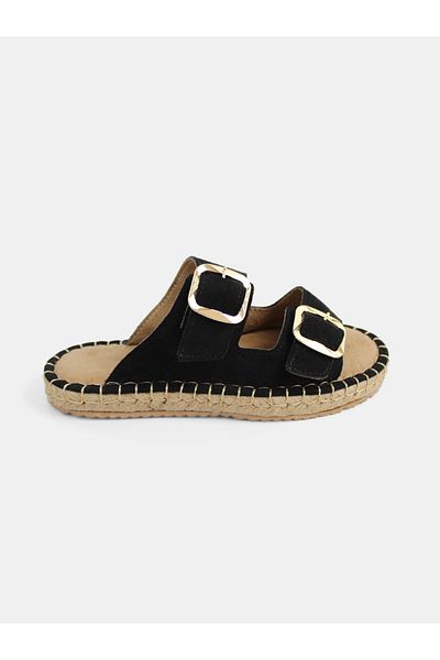 MAGGIO Black Straw Sole Gold Color Buckle Summer Women's Slippers