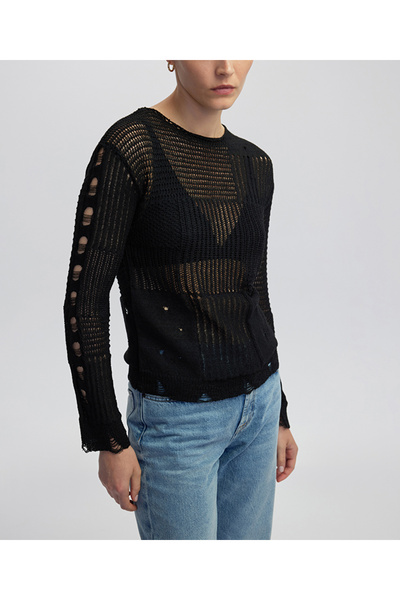 İpekyol Eskitme efektli ajurlu triko