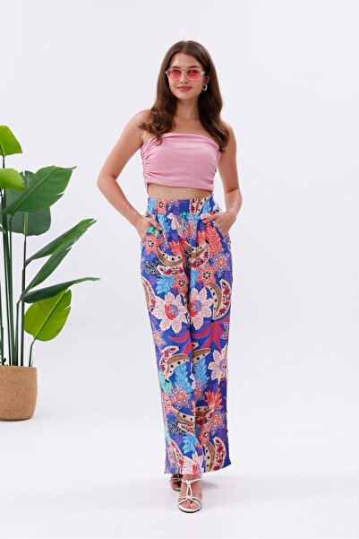 Pulli Collection Colorful Floral Patterned Viscose Palazzo Trousers