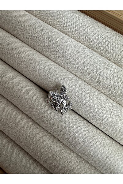 ringbox Gümüş Renkli Çift Kelebekli Taşlı Kıkırdak Küpe Earcuff