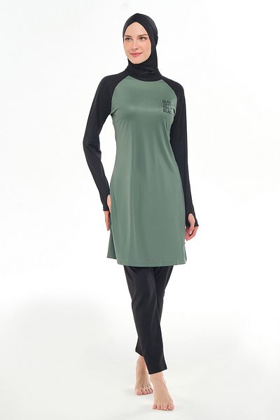 ROZAMAY Raglan Sleeve Lycra Full Covered Hijab Swimsuit 3131 Pine Green