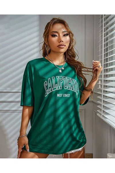khufu California West Coast Printed Nefti Green Oversize Cotton Tshirt Unisex