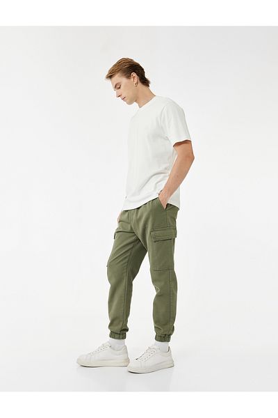 Koton Cotton Gabardine Jogger Pants with Lace-Up Cargo Pocket Detail at the Waist