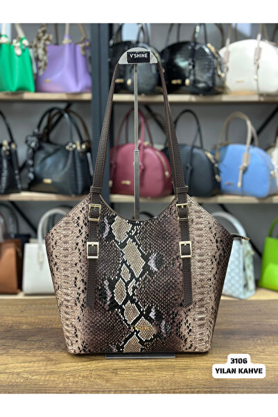 VICTORIA SHINE حقيبة توكل كبيرة الحجم 3106 ثعبان بني