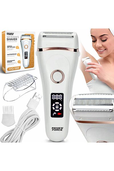 Renew Force Force Wet and Dry Epilator, 3 Cutting Mechanisms in One Head, LCD Display, Lock Function
