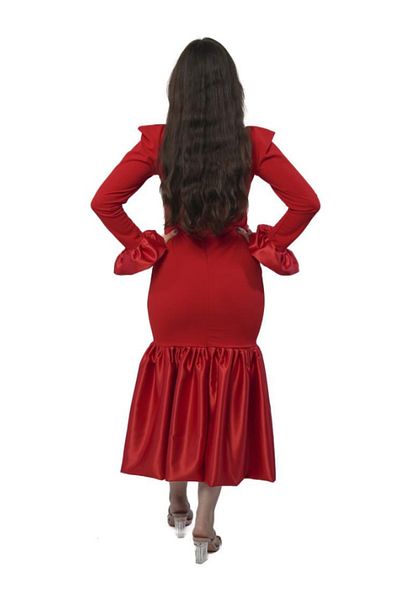 Nice Model Elegant Long Sleeve Crepe Gown with Wavy Lace Trim & Belt - Formal Evening Maxi Style