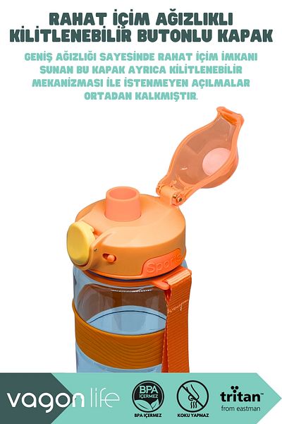 Vagonlife 800ml New Collection Comfortable Drinking Tritan Water Bottle with Hand Strap and Locking Lid