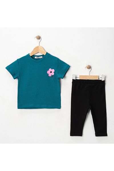 MK Mukko Kids Girls' Floral Printed Basic Seasonal/Summer Leggings T-Shirt Bottom Top Set