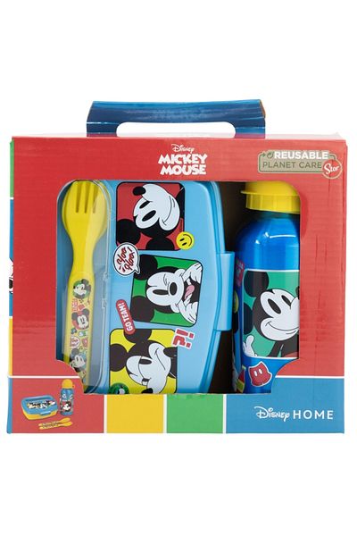 Mickey Mouse Set of 400 ml aluminum water bottle and sandwich box with cutlery, BPA free, Fun-Tastic, Mickey Mouse