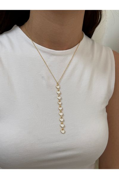 KİLİGİSTANBUL White Hearts Y Necklace (Decollete Necklace)