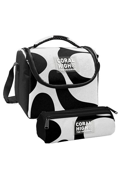 Coral High Băiat, cu dungi colorate, negru, alb, cutie termică și geantă pentru creion cu trei compartimente
