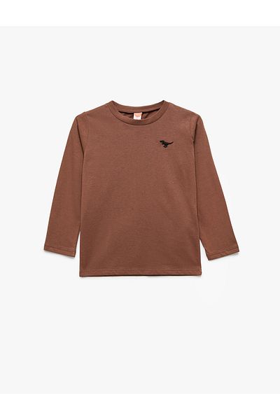 Koton Dinosaur Embroidery Long Sleeve Crew Neck Cotton T-Shirt