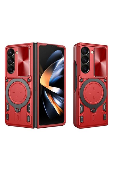 SKYDDAR INNOVATION Case for Samsung Galaxy Z Fold5, CamGuard Pro, Magnetic Ring, Camera Protection, sticker set, Red