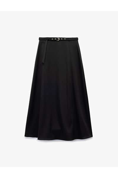 Koton Belted Long Flared Satin Skirt