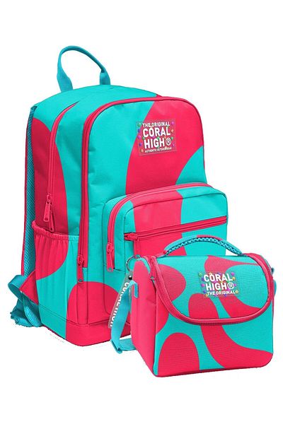 Coral High Primary and Secondary School Backpack and Nutrition Set - Red Turquoise Ren for Girls