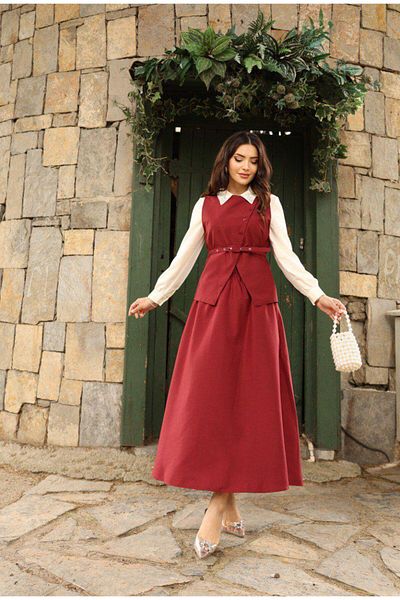 Dadali Belted Vest Suit Bordo
