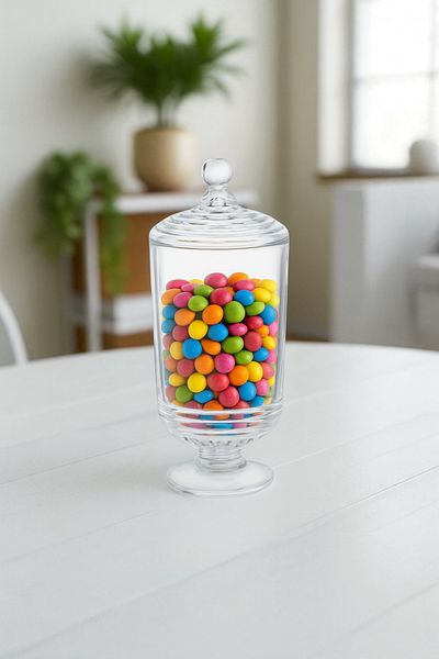 TrendDeco Vertical Model Glass Dragee Sugar Bowl with Stand and Lid