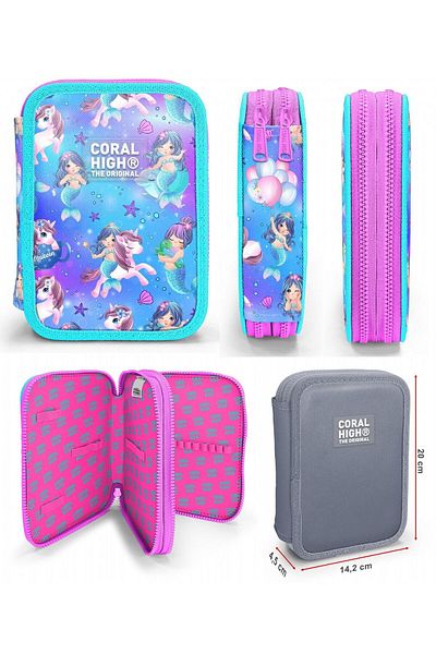 Coral High Turquoise Unicorn Girl's School Bag and Organizer Pen Holder Set
