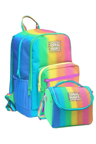 Coral High Set rucsac și nutriție pentru școala primară și gimnazială - pentru fete, albastru cu dungi colorate