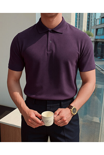 BUPPO Purple Basic Polo Neck Slim Fit Knitwear T-Shirt