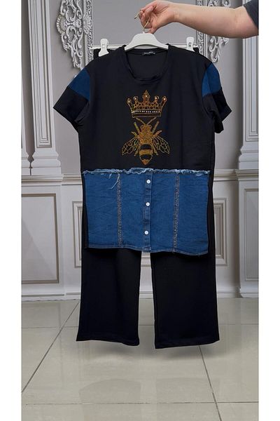 Kokostrendi Crowned Jeans Crystal Stone Suit - Black