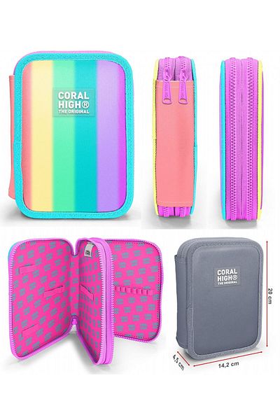 Coral High Multi-Colored Color Transition Girl's School Bag and Organizer Pen Holder Set - Primary School and or