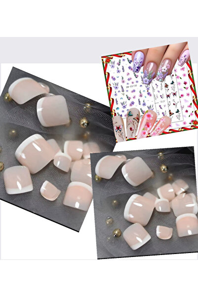 HelloBeautiful 2 SET 24 ADET Fransız Ayak Takma Tırnak Geniş Yapılı Tırnaklar...