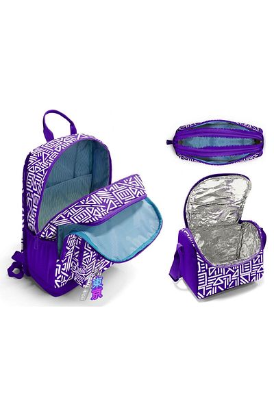 Coral High Geantă de școală pentru școala primară și gimnazială - fetiță, forme geometrice albe violet