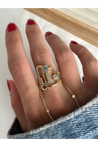 ringbox Gray Enamel Asymmetry Ring
