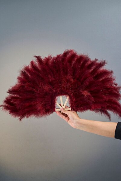 Dantelux Büyük Boy Tüylü Kına Gecesi Gelin Yelpazesi (55x25 cm) - Bordo