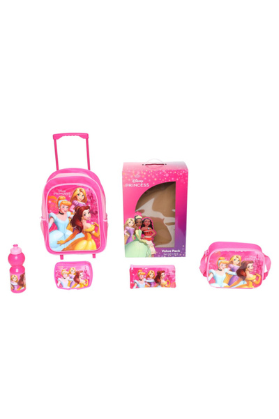 Marvel مجموعة حقيبة ظهر بعجلات بسحاب ومقبض تلسكوبي ومطبوعة برسومات أميرات ديزني، مكونة من 5 قطع