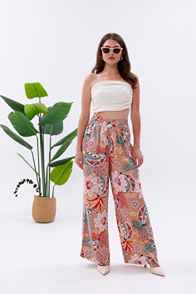 Pulli Collection Colorful Floral Patterned Viscose Palazzo Trousers