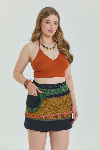 Los banditos Patchwork Wrap Plus Size Skirt with Snap Closure Pockets