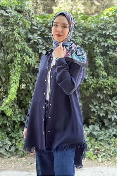 Moda Rosa 25Y7012 - Dark Blue - Lycell Shirt with Tassels