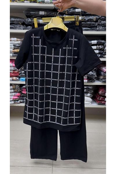 Kokostrendi Baguette Crystal Stone Tracksuit Set - Black