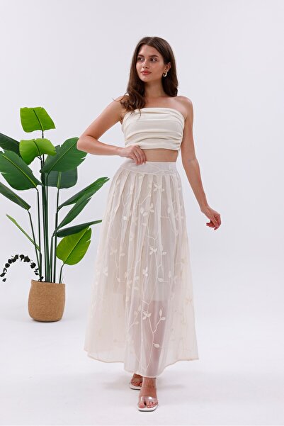 Pulli Collection Embroidery Embroidered Semi-Transparent Organza Effect Skirt