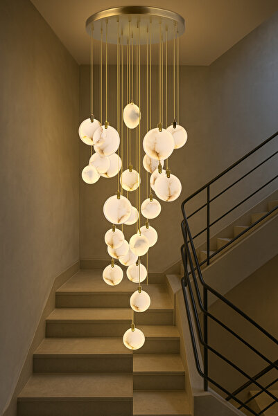 RONİSU AYDINLATMA Bloom 19'lu Sarkıt Ledli Mermer Özel Tasarım Avize RA-AVZ- 3860-72-40