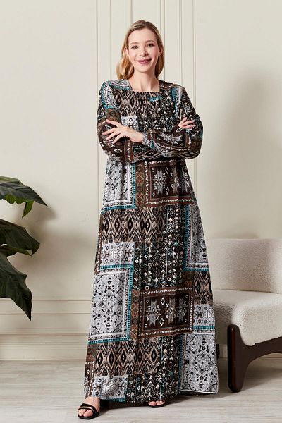 Ferace Women's Plus Size Ethnic Pattern Square Neck Dress