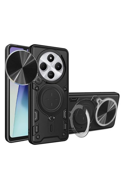 SKYDDAR INNOVATION Husă pentru Xiaomi Redmi 14C / Poco C75, CamGuard Pro, inel magnetic, set autocolante, neagră
