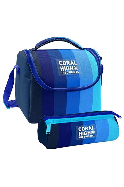 Coral High Термо чанта за обяд с три отделения и тъмносиня раирана материя за момчета