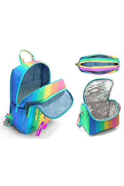 Coral High Geanta de școală pentru școala primară și gimnazială - fetiță, dungi colorate albastru portocaliu