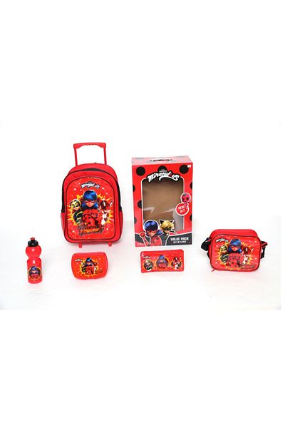 Marvel 5-Piece Miraculous Printed Zipper Closure Telescopic Handle Trolley Backpack Set