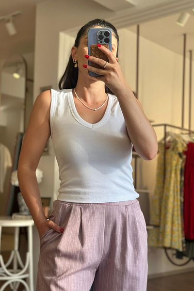 Unique Boutique White V-Neck Cotton and Lycra Bodysuit